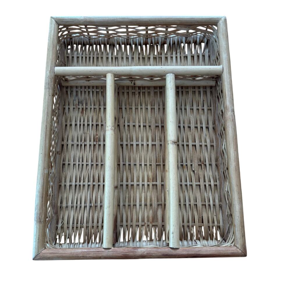 Wicker Rattan Wood Utensil Flatware Silverware Oragnizer Drawer Tray 13x10x2